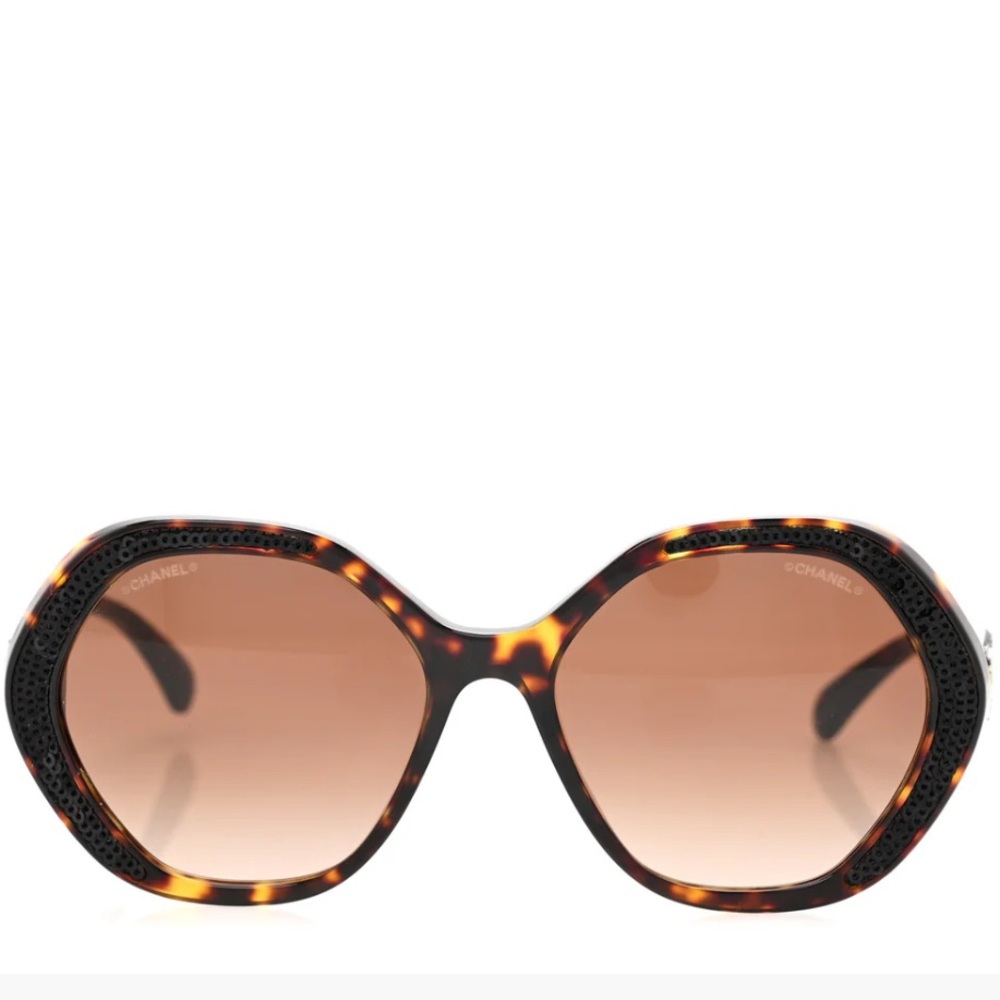 CHANEL Acetate Sequin Round Sunglasses 5451 Dark Havana Tortoise New in Box!